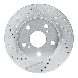 Toyota Hilux Brake Rotor (1) - Front Left - R1 Concepts - Drilled & Slotted - Silver - `13-`19